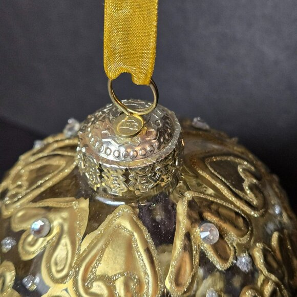 Frontgate Gold Glass Ornament Hand Decorated Glitter Embellished 4 Inch Holiday - Picture 5 of 8